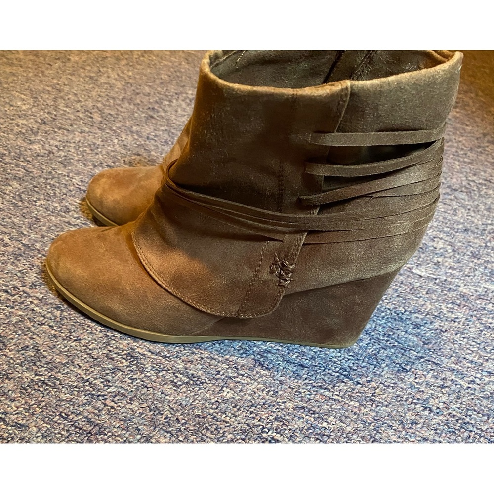 Brown Suede Wedge Ankle Boots